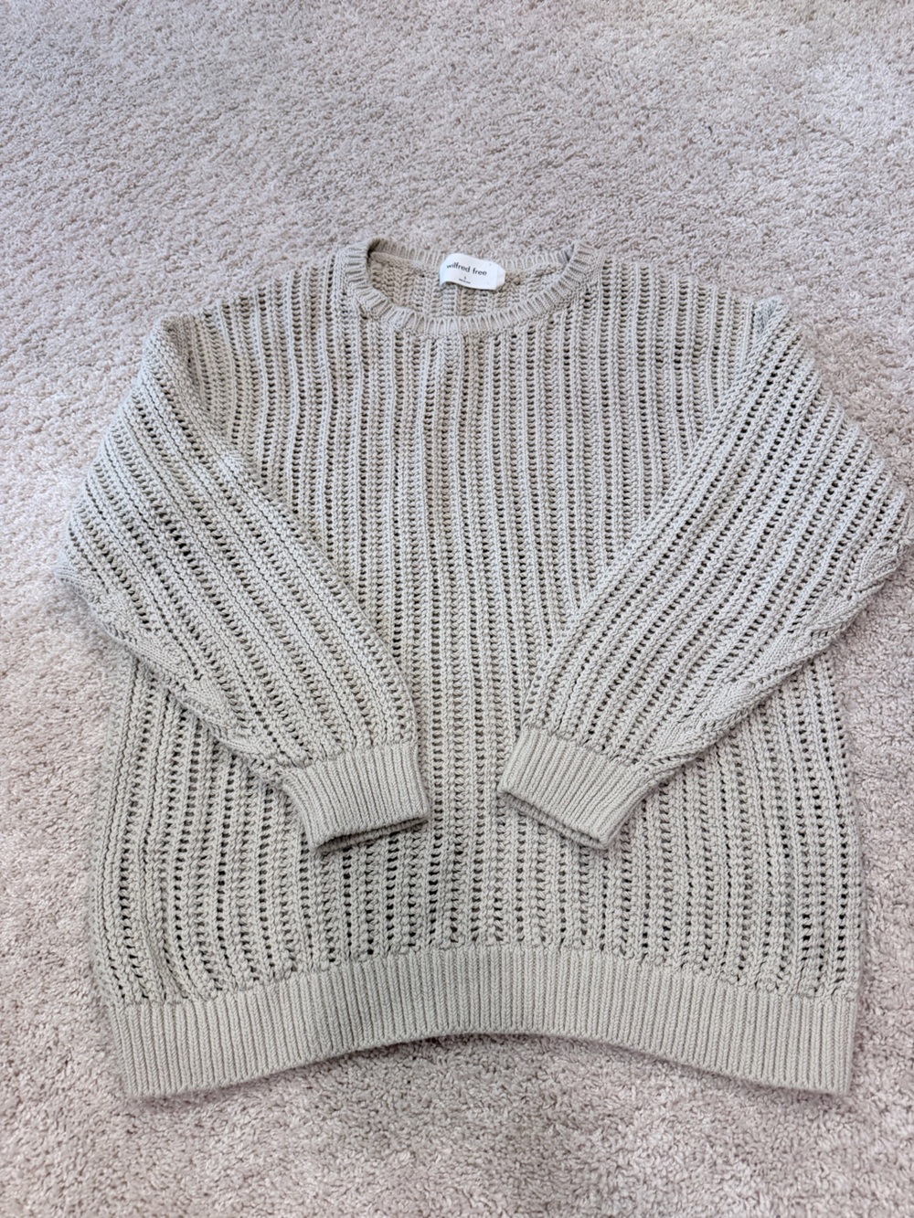 Aritzia Wilfred Free open knit crewneck sweater heather oatmeal -S